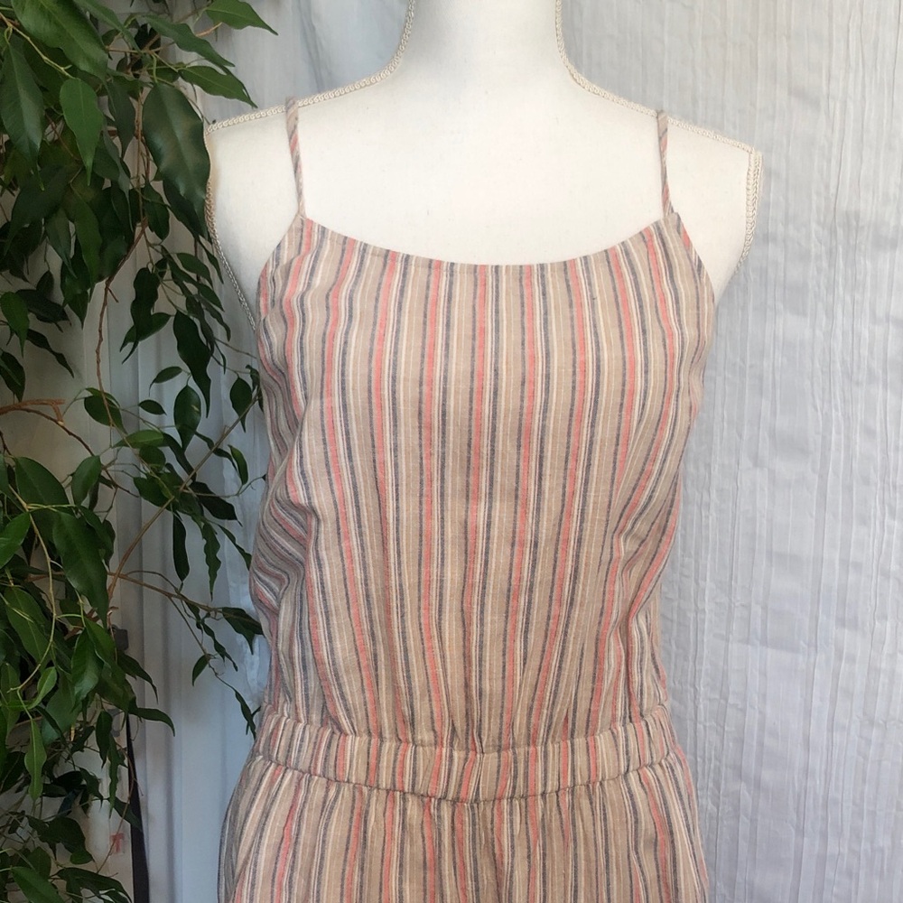 LOFT sz M halter top elastic waist long wide legs pants romper in stripes